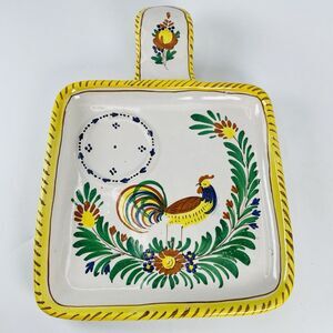 Italy Pottery Majolica Snack Tray Cup Holder Galletto Rooster Terracotta VTG